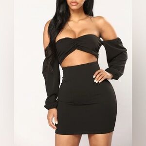 Fashion Nova Black Off-Shoulder Skirt Set